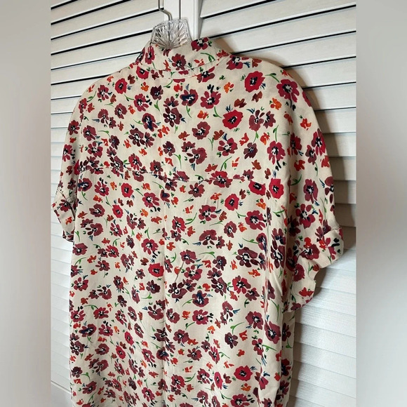 Beachlunchlounge Floral Button Down Short Sleeve Cuffed Blouse Shirt Medium EUC - Picture 5 of 10